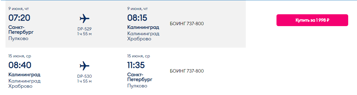 Самолет петербург калининград расписание цена